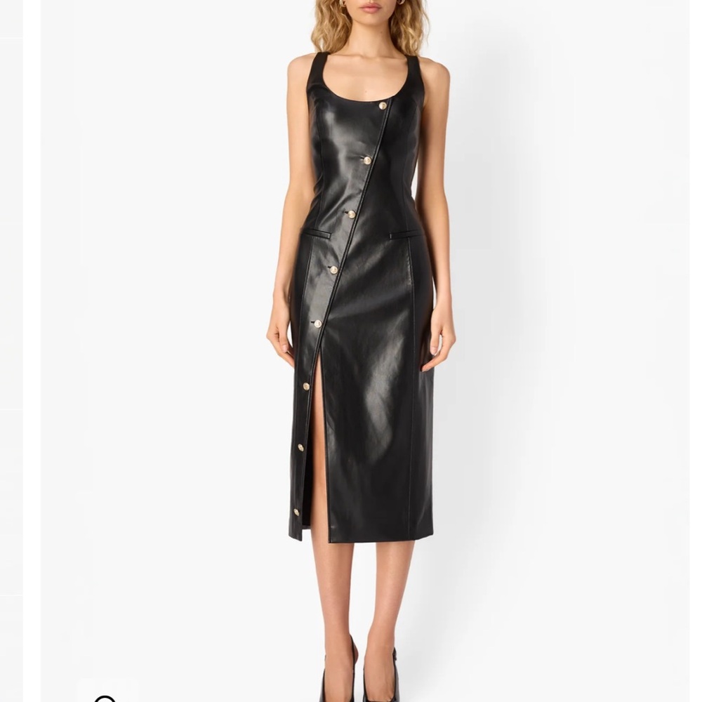CAMI NYC KIRBY VEGAN LEATHER MIDI DRESS BLACK SIZE 4 NEW WITHOUT TAGS